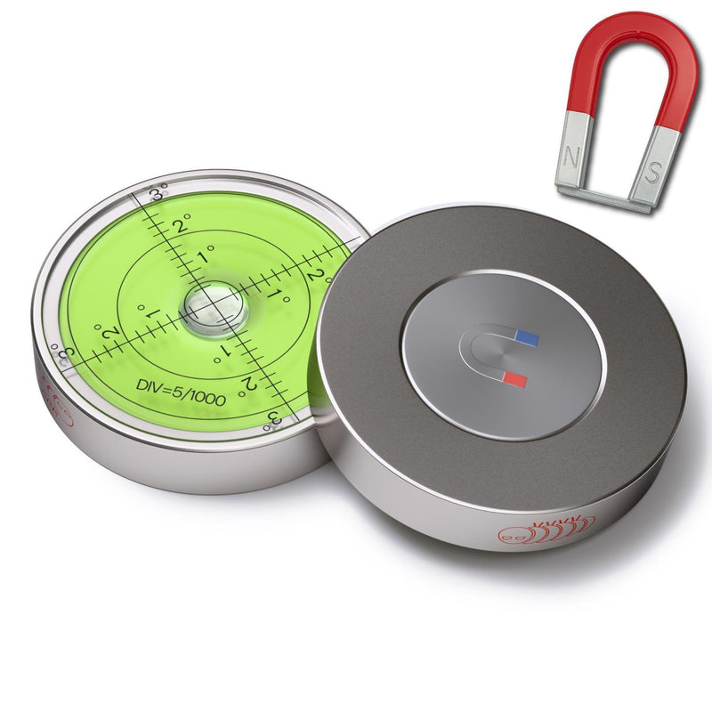 [Australia - AusPower] - Magnetic Metal Large Spirit Bubble Level 60mm Diameter, (2 23/64 in), Surface Level - Metal Housing, Bulls Eye, Green/Silver 