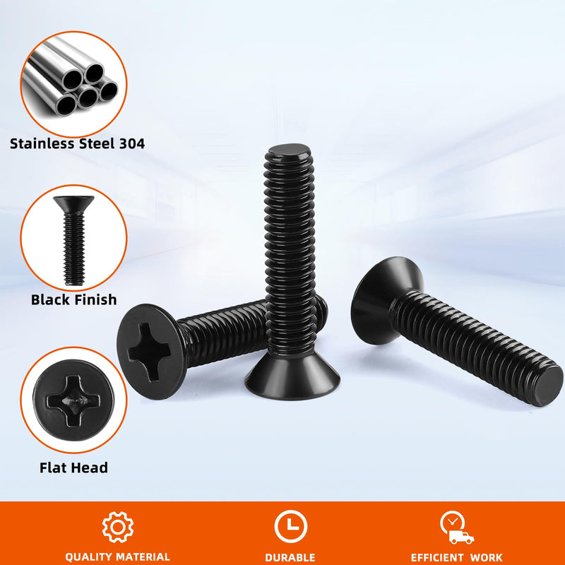 [Australia - AusPower] - #6-32 x 1/2" Flat Countersunk Head Machine Screws, Full Thread, 304 Stainless Steel 18-8, Black Finish, 100 PCS 6-32 x 1/2" 