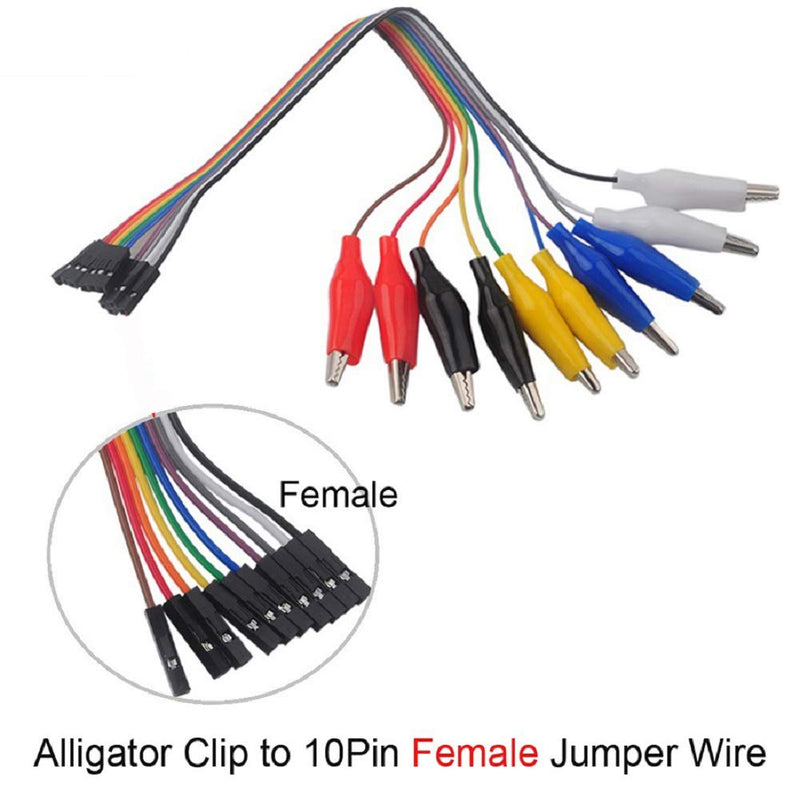 [Australia - AusPower] - Alligator Clip to Breadboard Jumper Wire Test Lead Dupont Cable 10pin 20cm Male Female for Arduino Microbit Nano LED Strip 