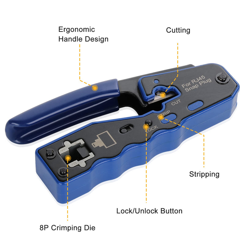 RJ45 Crimp Tool Kit Pass Through Ethernet Crimping Tool Kit(Tool Set 701) | Ethernet Crimper for Cat5 Cat5e Cat6 Pass Through Modular Plugs, All-In-One RJ45 Crimper Kit, Good Workmanship, Easy to Use Tool Set 701
