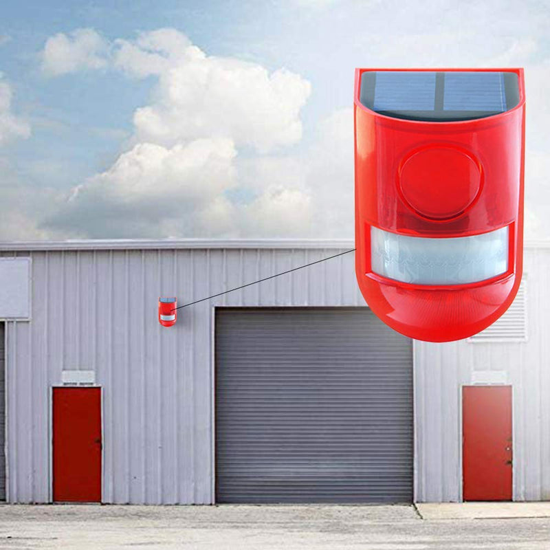 [Australia - AusPower] - Aolyty Solar Motion Sensor Detector Siren Sound Alarm LED Warning Strobe Flashing Red Light Security Outdoor Waterproof Device Keep Animal Away for Home Warehouse Farm (Red Lampshade) 