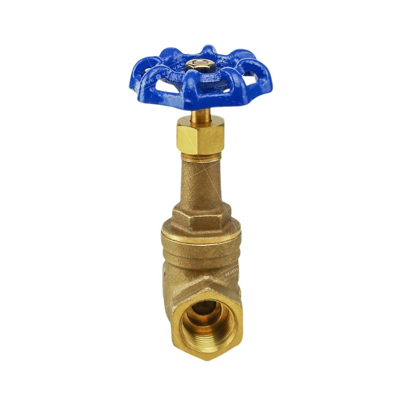 Midline Valve I44U234 Long Bonnet Gate Valve with Wheel Handle, Heavy Duty, Lead-Free, Water Shutoff 1/2 in. FIP Connections, Cast Brass Single Pack 1/2 in.