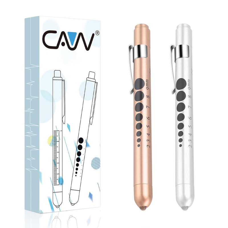 [Australia - AusPower] - CAVN Pen Light with Pupil Gauge LED Penlight for Nurses Doctors, 2 Pcs Reusable Medical Penlight for Nursing Students (Rose Gold/White) Rose Gold and White 
