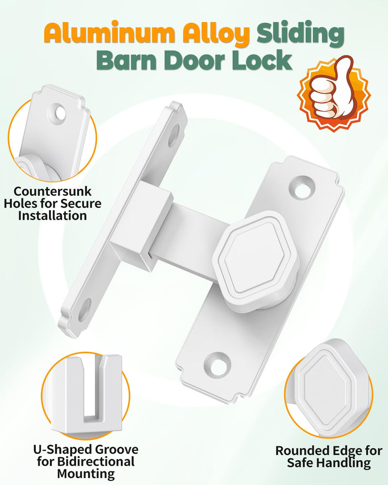 90 Degree Flip Barn Door Lock, Small Right Angle Lock Latch, Sliding Door Latches for Cabinets, Bathroom, Barn, Shed, Garden, Window - Safety & Privacy Hardware (White-4PCS) White-4PCS