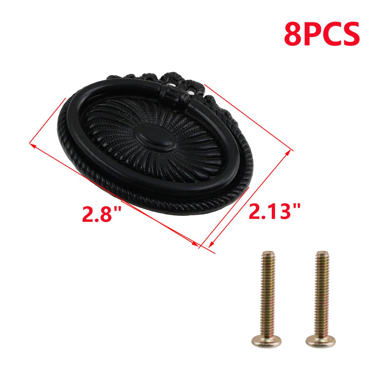 MY MIRONEY 8PCS Carved Cabinet Ring Pulls Black Ring Drawer Pulls Zinc Alloy Hardware Drop Ring Pulls Handles for Kitchen, Dresser, Closet, Cupboard Type L