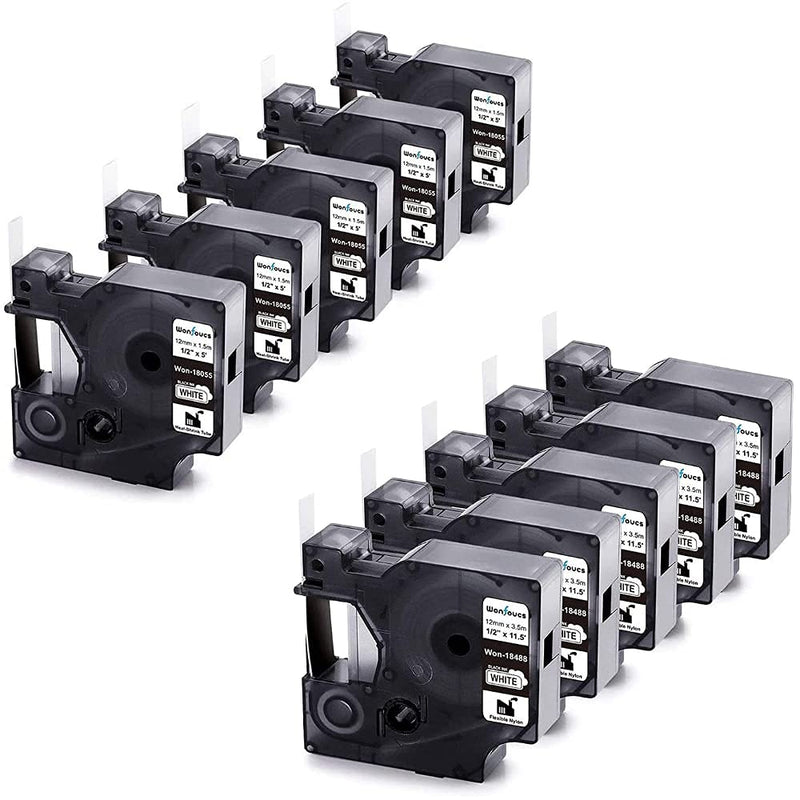 5 Pack Heat Shrink Label + 5 Pack Flexible Nylon Tape Compatible with Dymo Rhino 1/2'' Label Tape