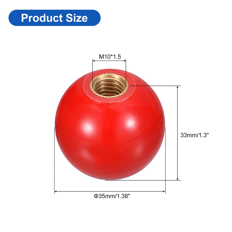 [Australia - AusPower] - uxcell 3Pcs Threaded Ball Knobs, M10 Female Thread Thermoset Ball Knob 35mm Dia Round Operation Ball Handles with Copper Insert for Machine Lever Handle, Red 