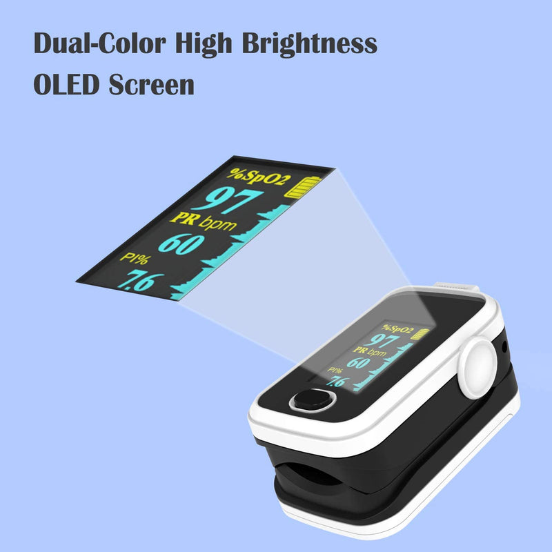 [Australia - AusPower] - Pulse oximeter fingertip with Plethysmograph and Perfusion Index, Portable Blood Oxygen Saturation Monitor for Heart Rate and SpO2 Level, O2 Monitor Finger for Oxygen,Pulse Ox,Oximetro, (Black-White) 