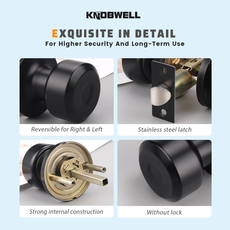 KNOBWELL 2 Pack Matte Black Passage Door Knob Set, Closet and Hallway Door Knobs in Classic Style with Concealed Screws
