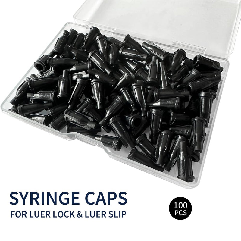 [Australia - AusPower] - 100 Pack Luer Lock Syringe Caps for Luer Slip Lock Tip Leak-Free Dispensing-Black 100 Black 
