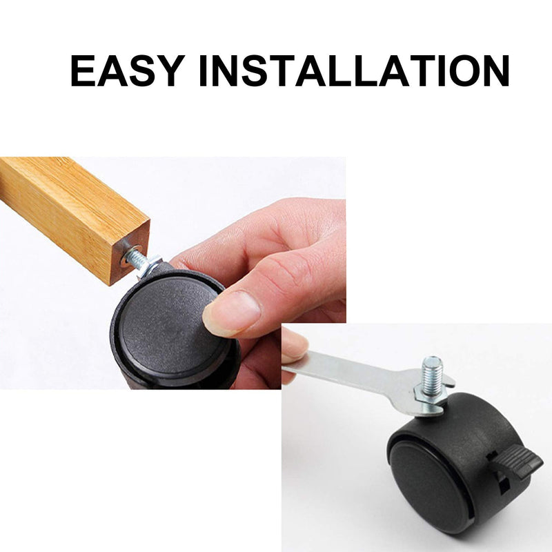 [Australia - AusPower] - AAGUT 2" Swivel Stem Casters with Locking Brake Threaded 1/4" - 20 x 1" for Furniture and Shelves, Black Replacement Castors, Pack of 4 1/4" - 20 x 1" Stem 