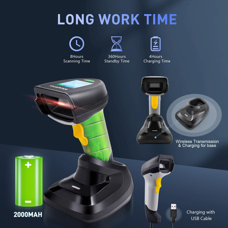[Australia - AusPower] - Barcode Scanner Wireless, QR Code Scanner Handheld Bar Code Scanners with Base 2 in 1 USB Wired Connection & 2.4G Wireless 1D&2D&PDF417 Data Matrix Automatic Barcode Reader NS-2206PT 