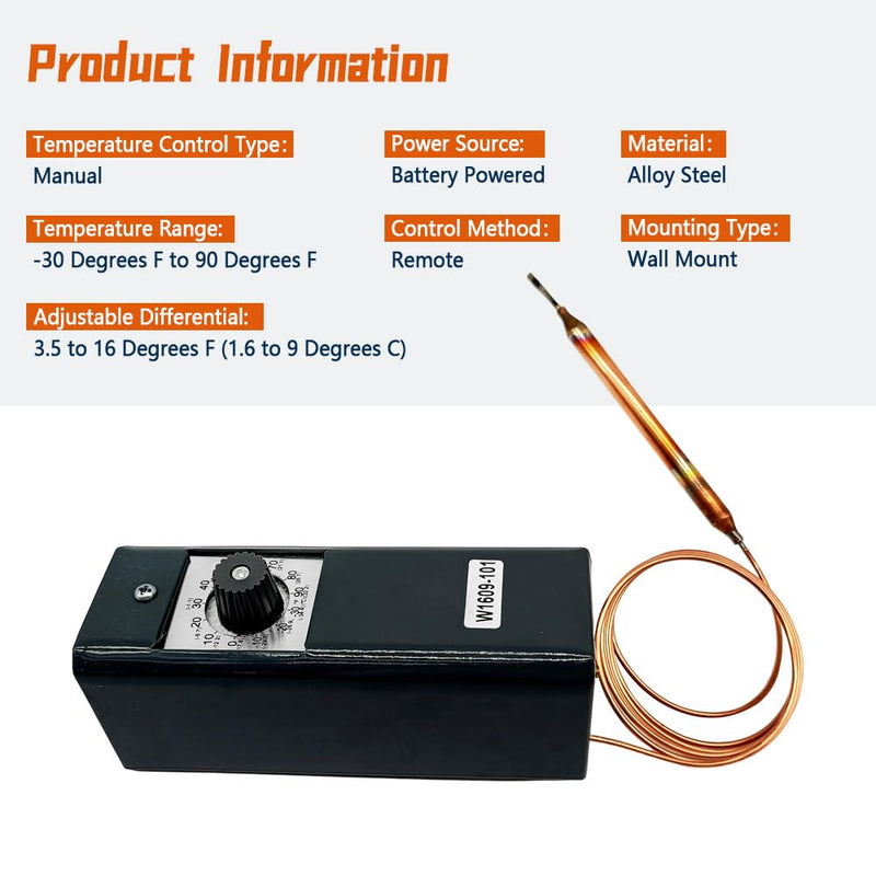 [Australia - AusPower] - W1609-101 Refrigeration Thermostat Temperature Controller TH-1609 from -30 Degrees F to 90 Degrees F (-34 Degrees C to 32 Degrees C) Capillary Length 5 Ft 