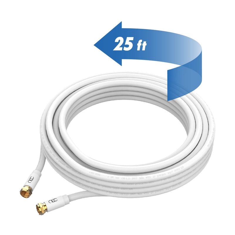 [Australia - AusPower] - UCC Coaxial Cable (25 ft) Triple Shielded-RG6 Coax TV Cable Wire in-Wall Rated-Digital Audio Video Gold Plated Connectors -25 feet 25 feet White 
