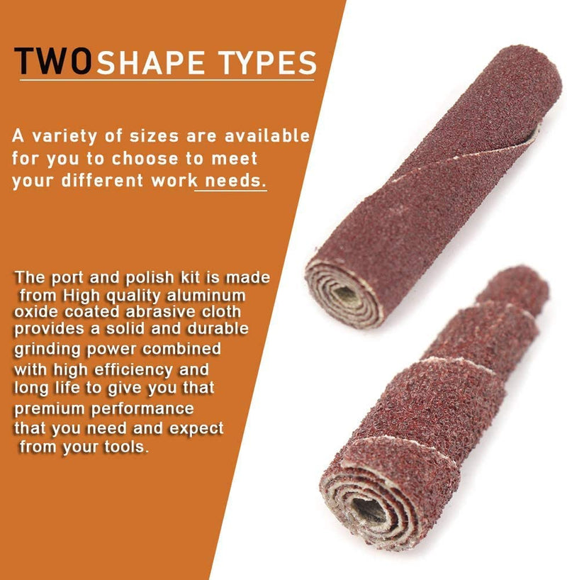 [Australia - AusPower] - 62Pcs Mini Sanding Cone Engine Porting Assortment Kit Cone Cylinder Shaped Abrasive Sanding Set Sleeve Sandpaper Roll with 1/4inch Shank 