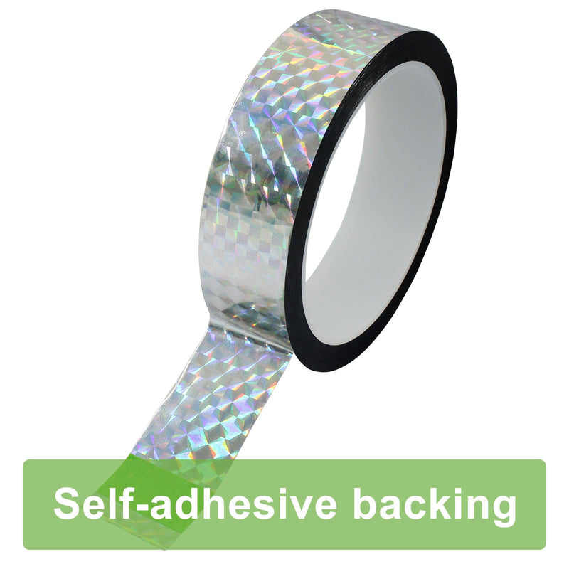 Jiozermi 1.37 Inch Self-Adhesive Holographic Reflective Tape, Glitter Duct Tape Prism Tape for Keep Birds Away, DIY Art, Daily Use, Craft Project, Home Decoration, Holiday Packing(Silver,55Yard) 1.37 Inch x 55 Yard