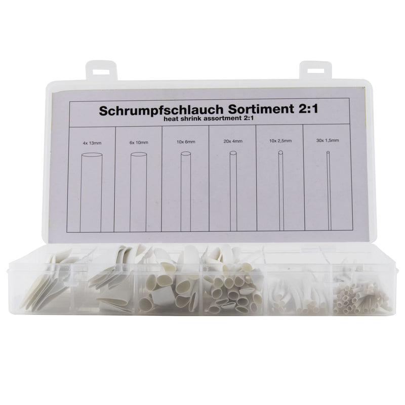 SeKi 17410 2:1 Parts White Heat Shrink Tubing Assortment 80-Piece in 6 Sizes (30 x 1, 10 x 2.5 mm, 20 x 4 mm, 10 x 6 mm, 6 x 10 mm, 4 x 13 mm) Each 10 cm Long, White