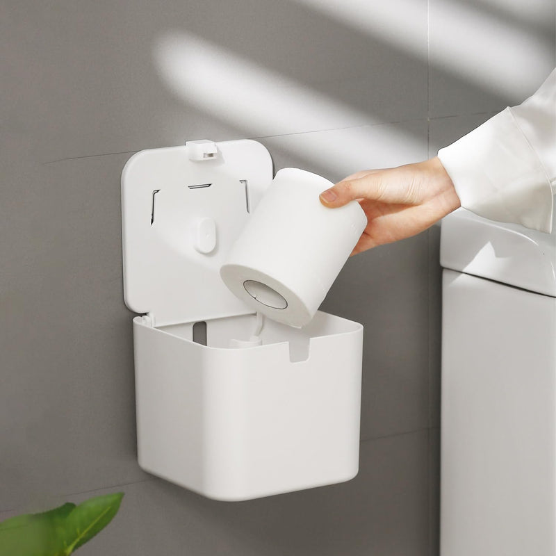 Colist Toilet Paper Holder Self Adhesive, with Cover, Cat Proof, Waterproof | Enclosed, Wall Mount, No Drilling, with Top Phone Shelf & Visual Window, for Bathroom RV Camping, White Large