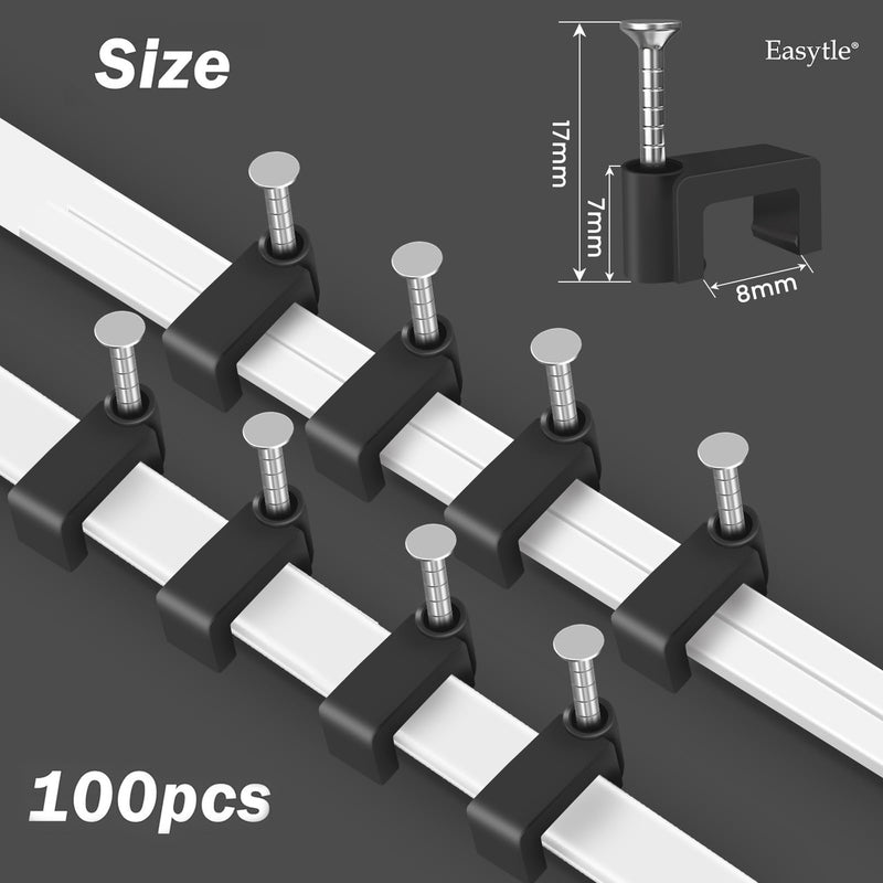 [Australia - AusPower] - Black Cable Clips Nail in Cable Clip 100 Pcs 8mm Flat Black Ethernet Cable Wall Clips Cable Tacks Coax Clips Speaker Wire Clips Cable Nails for Cords Cat5/Cat5e/Cat6/Cat7 RJ45 Cord Clips 