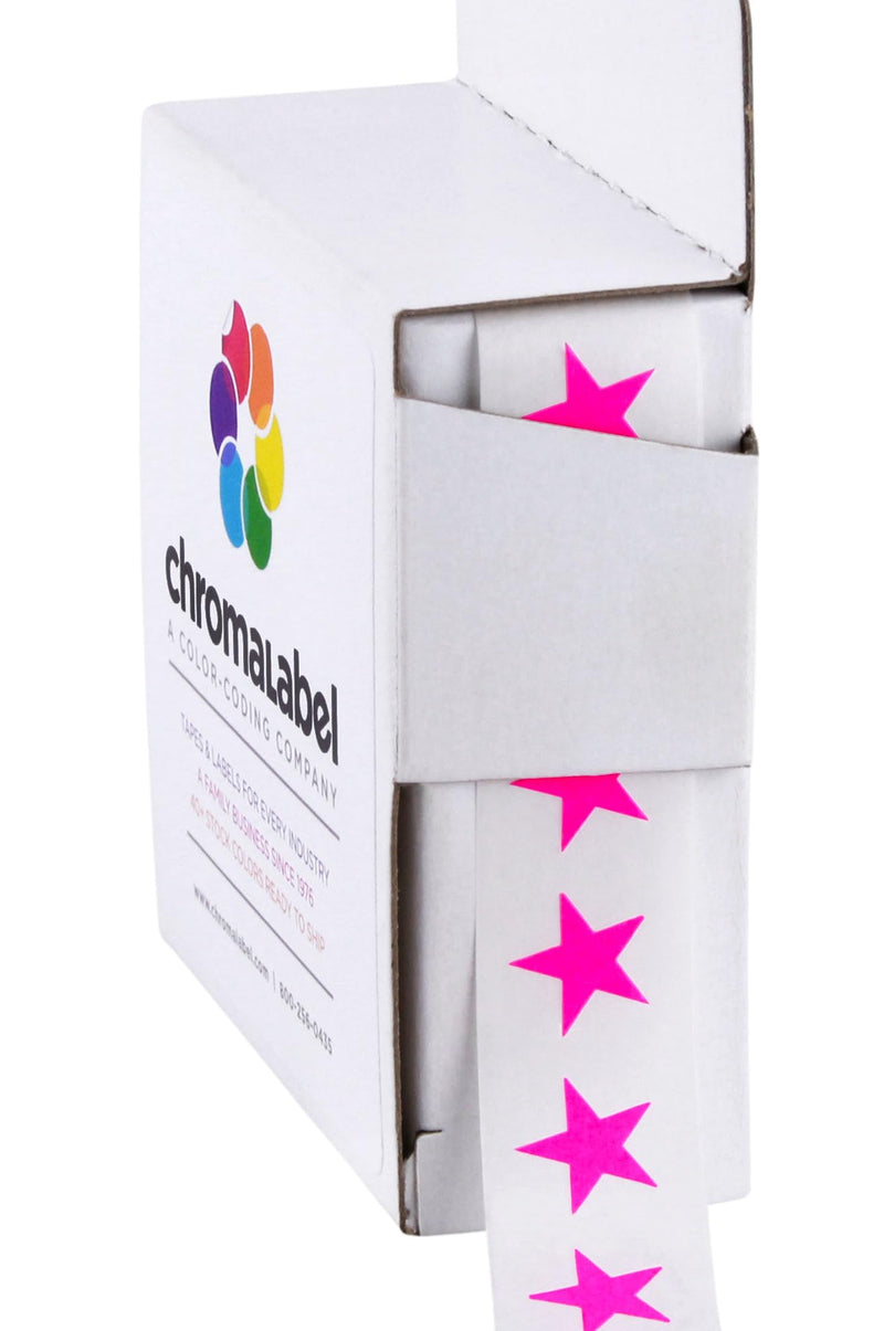 ChromaLabel 3/8" 0.375 Inch Color Code Star Stickers, 1000 Labels per Dispenser Box, Fluorescent Pink