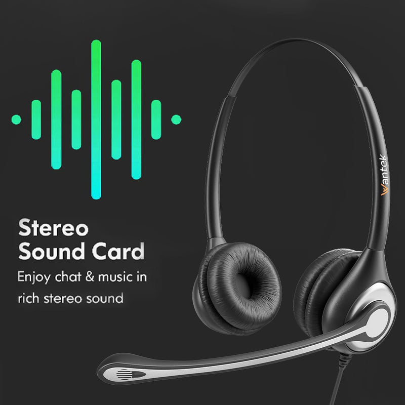 [Australia - AusPower] - Wantek USB Headset with Mic for PC, On-Ear Computer Laptop Headphones with Noise Cancelling Microphone in-line Control for Home Office Online Class Skype Zoom SC2Black 