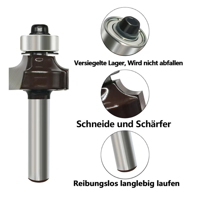 [Australia - AusPower] - glryd Pack of 5 Rounding Cutter 8 mm Shank, Radius 2-3-4-5-8 mm, with 4 Interchangeable Ball Bearings, Round Cutter, Carbide Radius Cutter, Round Over Cutter Bits, for Carpentry, Chamfering 5- Stück Abrundfräser 