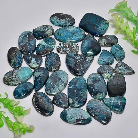 Natural 3 Pcs Gemstones Cabochons Lot (15-35 MM) - Multi Shape Stones for Jewelry Making Supplies, Healing Crystals Loose Gemstones Shattuckite