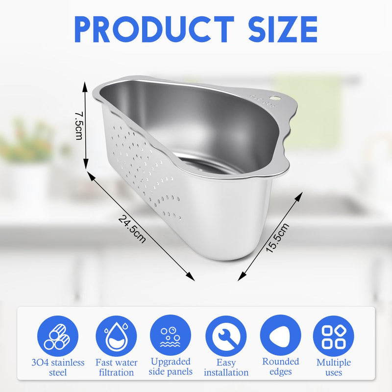 Strainer Basket for Sink, Triangular Sink Strainer Baskets, Stainless Steel Sink Strainer Sink Drain Basket Practical Sink Strainer Basket Set Silver Kitchen Strainer for Filter Food Waste