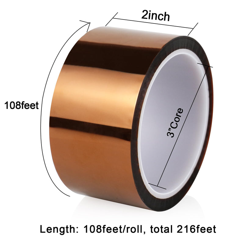 [Australia - AusPower] - BOMEI PACK Polyimide Tape, 2 Pack High-Temperature Resistant Tape 2inch x 33m(108ft), No Residue Heat-Resistant Tape for Electric Task, 3D Printing, Soldering, Sublimation, Masking 