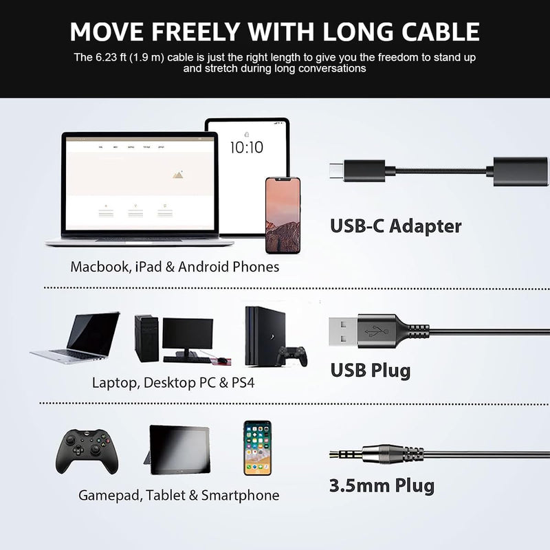 [Australia - AusPower] - Wantek USB Headset with Mic for PC, On-Ear Computer Laptop Headphones with Noise Cancelling Microphone in-line Control for Home Office Online Class Skype Zoom SC2Black 