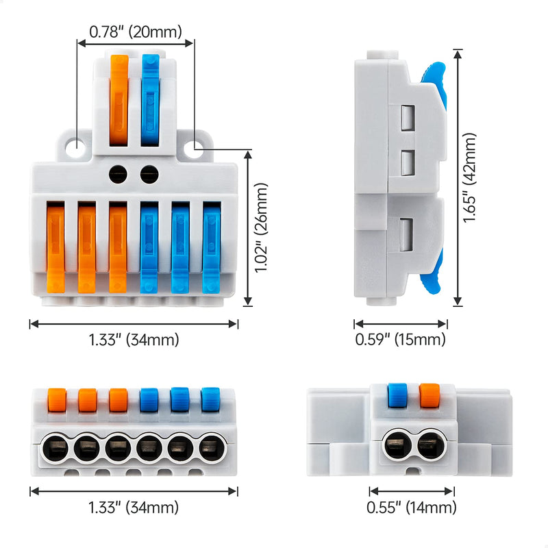 [Australia - AusPower] - GKEEMARS 10 Pcs Lever Wire Connectors, Quick Wiring Cable Connector Push-in Conductor Terminal Block (2 in 6 Out) 2 in 6 out 