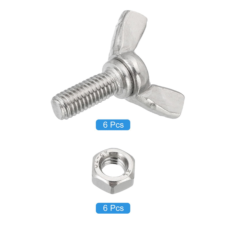 [Australia - AusPower] - uxcell 6pcs M6-1x16mm Wing Butterfly Screws Bolts with 6pcs Nuts, 304 Stainless Steel Wing Bolt Thumb Hand Screws Butterfly Screws M6x16mm 6 