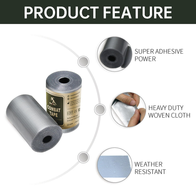 Combat Tape - Durable, Weatherproof, Flexible, Multi-Use, Residue-Free Adhesive for Outdoor Adventures, Camping, Hiking, and Emergencies (5, Gray) 5