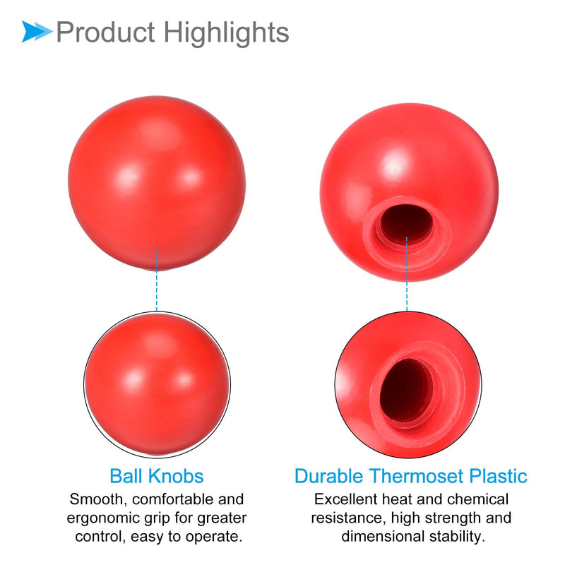 [Australia - AusPower] - Thermoset Ball Knobs, M10 Female Thread 35mm Diameter, Plastic Metric Hand Screw Grip Red - (Applications: for Lathe Machinery Lever Handle), 2-Pieces M10 x 35mm 
