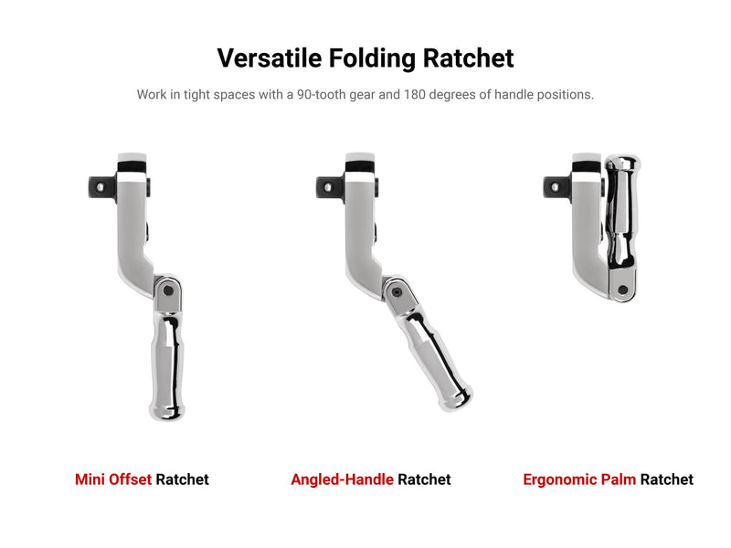 TEKTON 3/8 Inch Drive Folding Quick-Release Stubby Ratchet | SRH35104