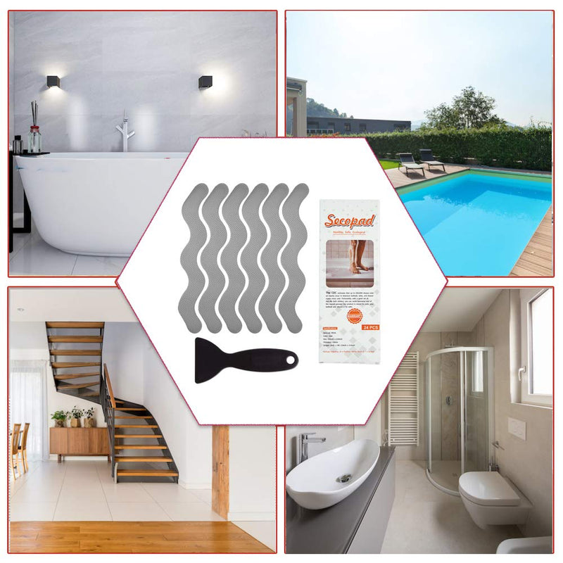 Secopad 24 PCS Grey Patented Anti Slip Shower Stickers and 2 in X 30 FT (360IN) Grey Window Screen Repair Tape
