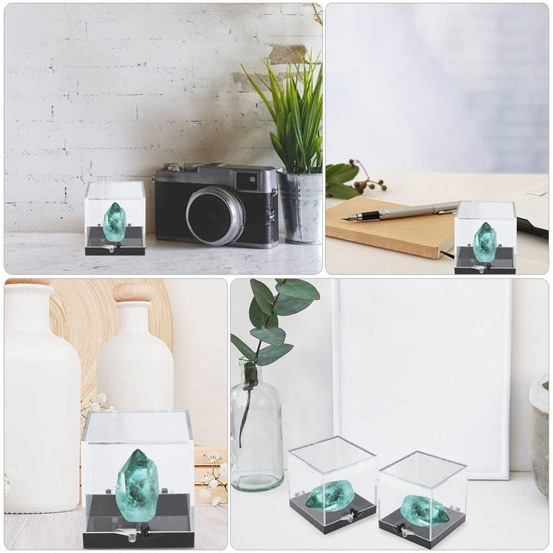 [Australia - AusPower] - DOITOOL 12PCS Transparent Square Plastic Box Natural Rough Mineral Specimen Display Case Holder Specimen Sample Storage Jewelry Storage Container for Home Countertop 