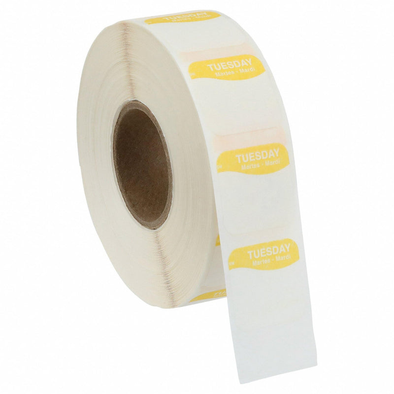 DayMark Day of the Week Dissolvable Label, Tuesday, 3/4" x 3/4", Yellow (Roll of 1000) Labels