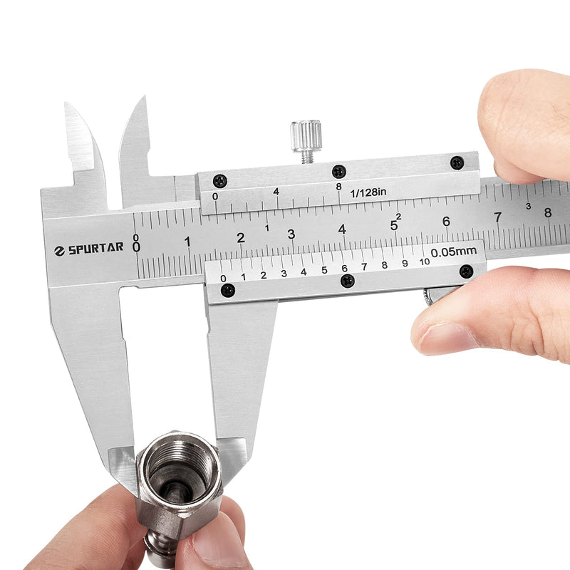 [Australia - AusPower] - Spurtar Vernier Calliper 150 mm Analogue 1/20 Vernier Reading: 0.05 mm Precision Stainless Steel Vernier Caliper Analogue with Locking Screw, Thread Table incl. Case 
