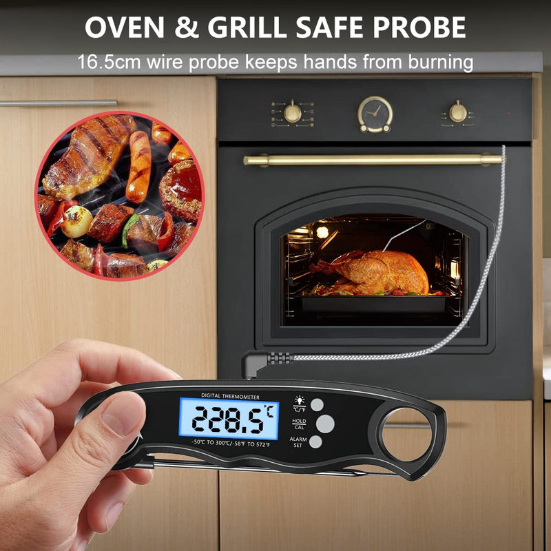 CIRYCASE Digital Meat Thermometer, Instant Read Roasting Thermometer | External Probe with 2 Long Probes & Magnet Grill Thermometer, Alarm Function, Thermometer Laboratory Thermometer for Kitchen