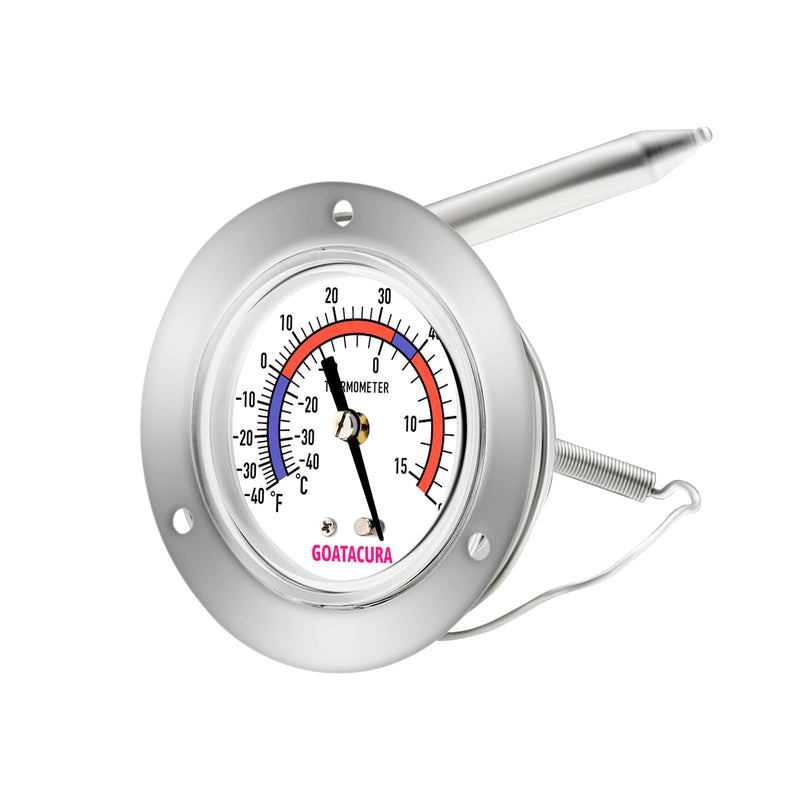 [Australia - AusPower] - Vapor Capillary Refrigeration Thermometer, Stainless Steel Flanged Panel Mount, 2" Dial Size, 48" Capillary, -40-60 Deg F/-40-15 Deg C 