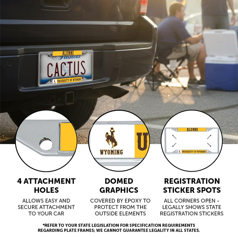Desert Cactus University of Wyoming License Plate Frame Metal Car Tag Holder for Front or Back of Car Officially Licensed (Alumni 2-Pack)