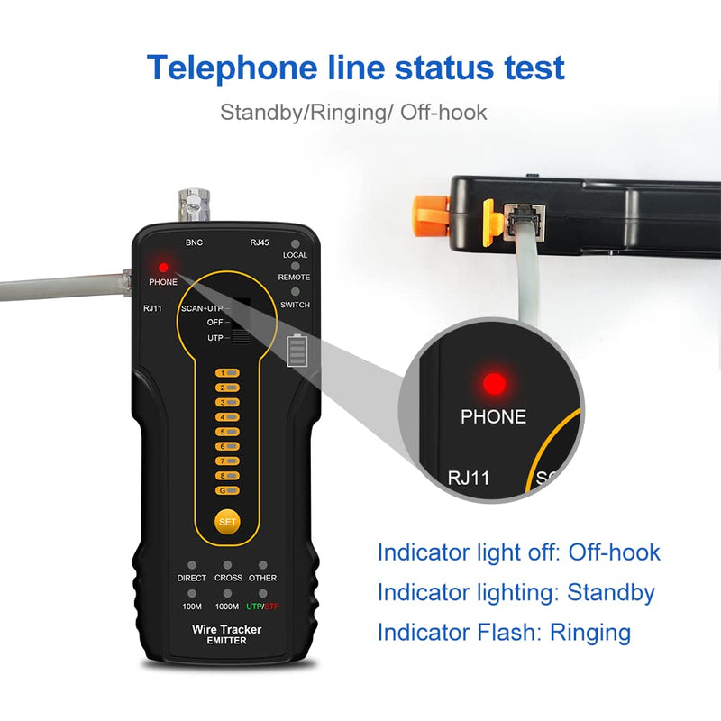[Australia - AusPower] - Digital Tone Cable Tracer, WANLUTECH Network Cable Tester Tone Generator and Probe Kit RJ11 RJ45 Cable Test for Cable Continuity Checking NCV Detecting PoE Switch Power Supply Pins CT-66 