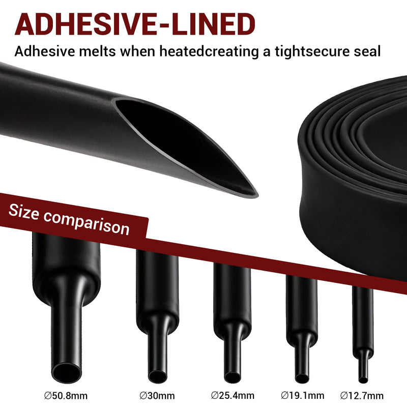 LALAGO Heat Shrink Tube Diameter 19.1 mm x 1.5 m with Adhesive Shrink Ratio | Heat Shrink Tube for Cable Insulation, Double Walled & Waterproof - Red + Black Ø19,1mm