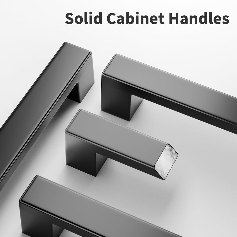 Cobbe 10 Pack Matte Black Square Cabinet Handles 3-3/4 Inch (96mm) Hole Centers Cabinet Pulls Kitchen Cabinet Handles Drawer Pulls Kitchen Cabinet Hardware 3-3/4" hole center spacing Black 10 pack