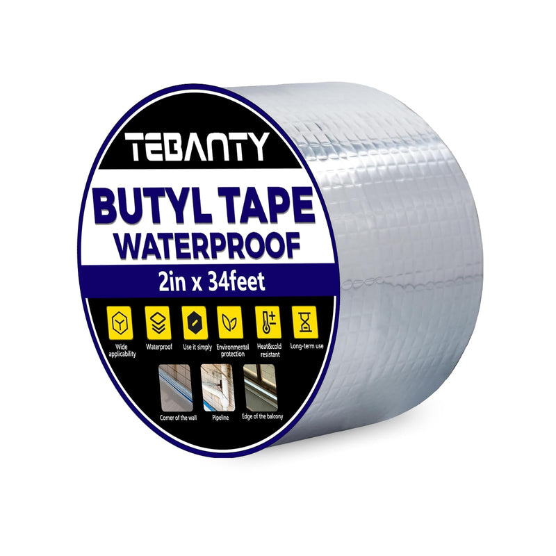 Butyl Tape Waterproof Sealing Tape 2Inch x 34Feet, Aluminum Foil Tape, Butyl Sealant Tape for Pipe Sealing, RV Repair, Window, EDPM Roof Leak Patching, Boat and Pipe Sealing 2 inch x 34 feet