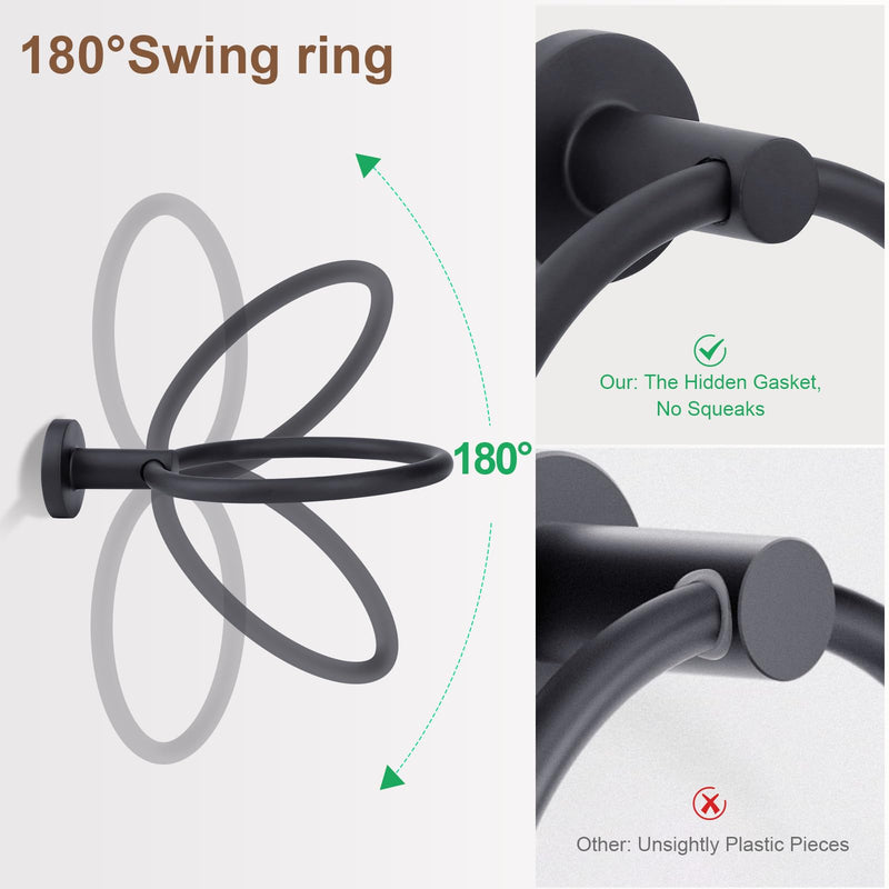 Matte Black Toilet Paper Holder Set, Stainless Steel Towel Ring, Double Post Pivoting Toilet Paper Holder and Hand Towel Holder Set for Bathroom,Bathroom Hardware Accessories Set Black Matte Black