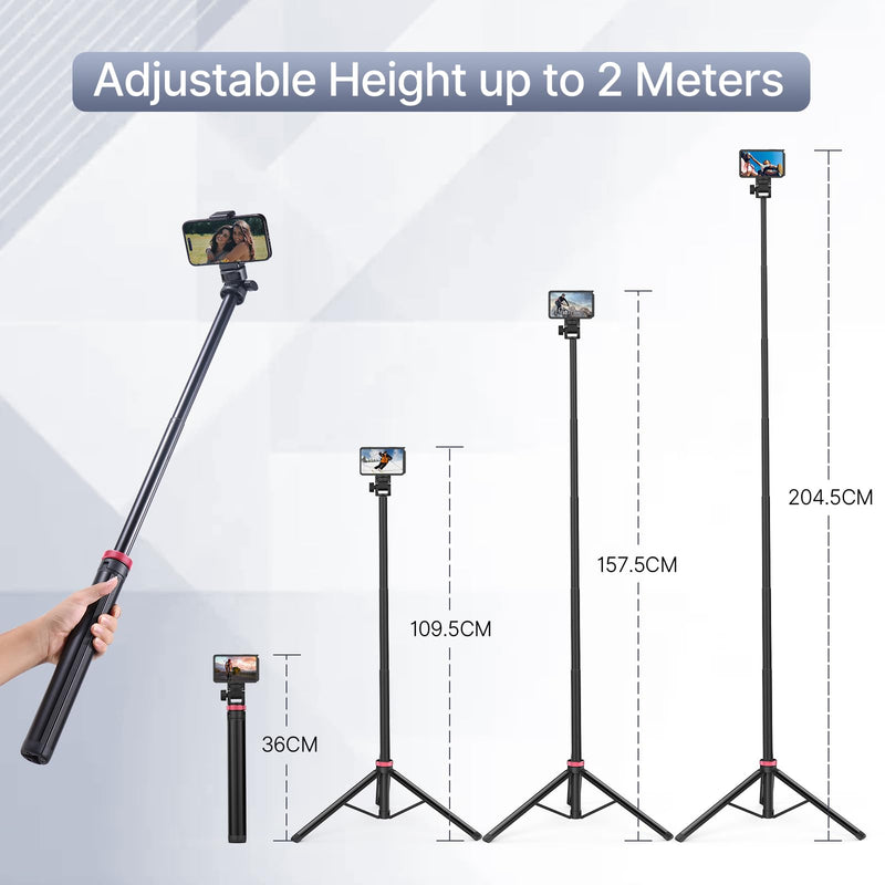 [Australia - AusPower] - ULANZI MT-79 Extendable Tripod Aluminum, 81" Portable Adjustable Light Stand with 1/4" Screw, 360° Ball Head Camera Phone Tripod for Camera Video Light Smartphone, Lightweight for Travel 