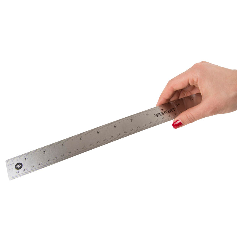 Westcott Stainless Steel Ruler Set with Non-Slip Cork Backing, Easy to Read Etched Markings, Flexible and Sturdy Design for Crafting, Office, Classroom, School Supplies, 18-Inch, 12-Pack 18" (Pack of 12)