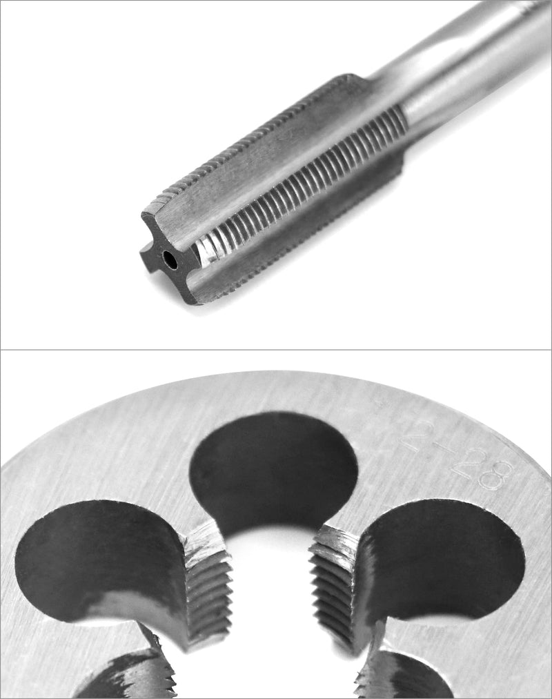 QWORK 1/2" - 28 Tap and Die Set, with Round Die 22LR 223 5.56 9mm, High Speed Steel Right Hand Thread Tap Tool 1/2-28 UNEF